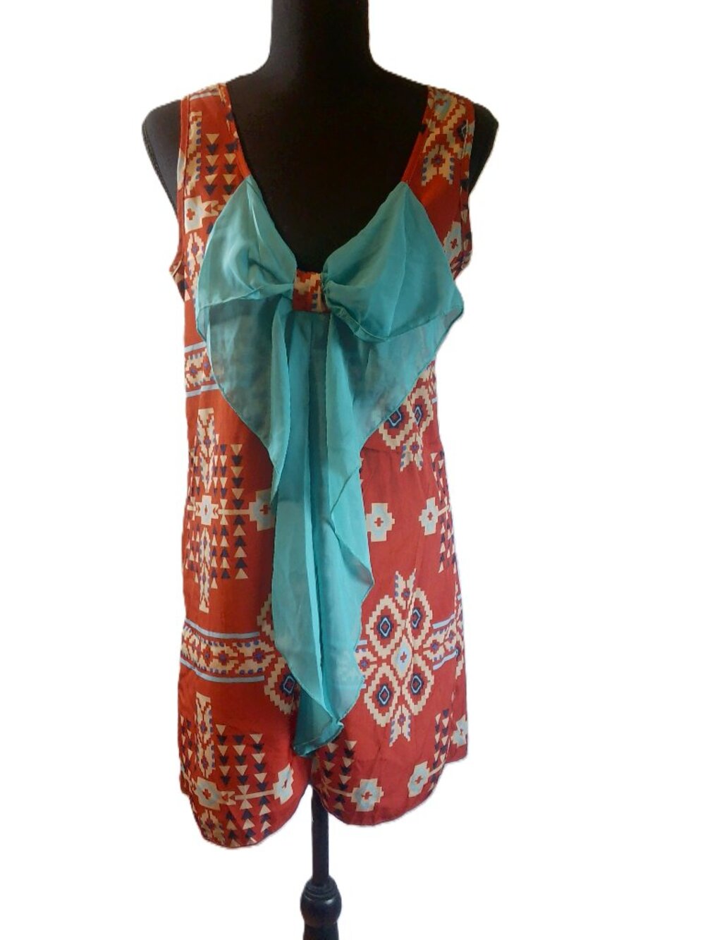 Festival-Ready Southwestern Print Dress with Statement Chiffon Bow